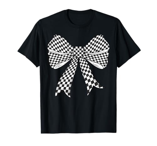 Kariertes Schachbrett Schwarz Weiß Muster Mädchen Kokette Schleife T-Shirt von Womens Coquette Bow Checkerboard Pattern Gifts