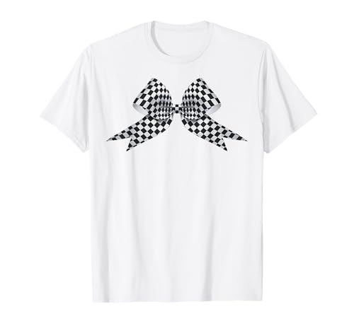 Kariertes Schachbrett Schwarz Weiß Muster Mädchen Kokette Schleife T-Shirt von Womens Coquette Bow Checkerboard Pattern Gifts