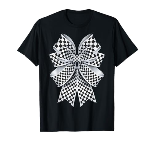 Kariertes Schachbrett Schwarz Weiß Muster Mädchen Kokette Schleife T-Shirt von Womens Coquette Bow Checkerboard Pattern Gifts