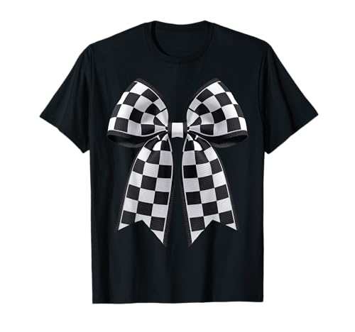 Kariertes Schachbrett Schwarz Weiß Muster Mädchen Kokette Schleife T-Shirt von Womens Coquette Bow Checkerboard Pattern Gifts