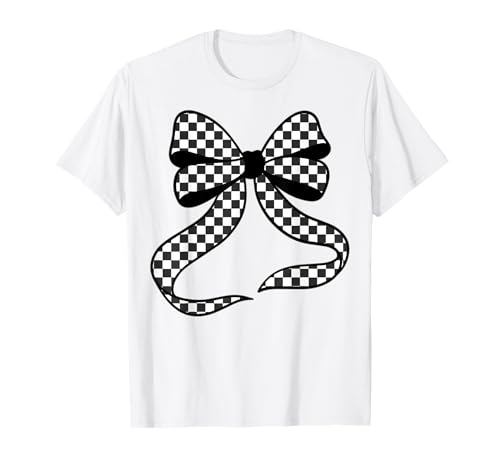 Kariertes Schachbrett Schwarz Weiß Muster Mädchen Kokette Schleife T-Shirt von Womens Coquette Bow Checkerboard Pattern Gifts