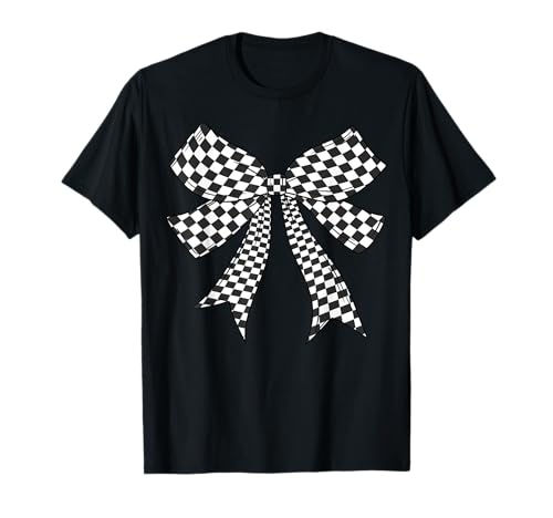 Kariertes Schachbrett Schwarz Weiß Muster Mädchen Kokette Schleife T-Shirt von Womens Coquette Bow Checkerboard Pattern Gifts