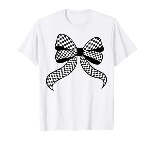 Kariertes Schachbrett Schwarz Weiß Muster Mädchen Kokette Schleife T-Shirt von Womens Coquette Bow Checkerboard Pattern Gifts