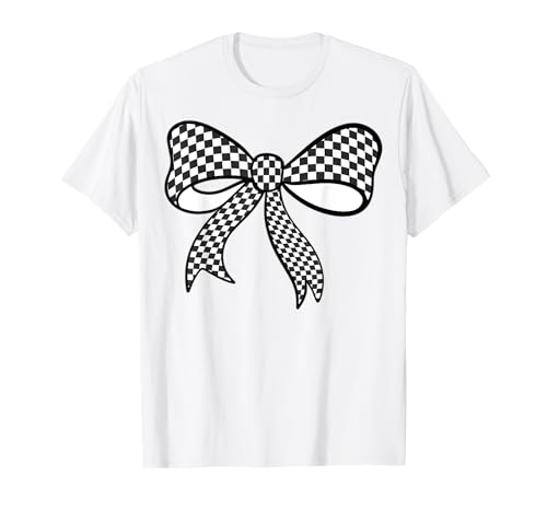 Kariertes Schachbrett Schwarz Weiß Muster Mädchen Kokette Schleife T-Shirt von Womens Coquette Bow Checkerboard Pattern Gifts