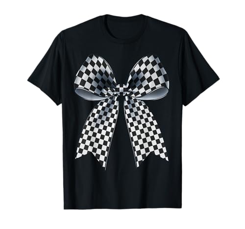 Kariertes Schachbrett Schwarz Weiß Muster Mädchen Kokette Schleife T-Shirt von Womens Coquette Bow Checkerboard Pattern Gifts