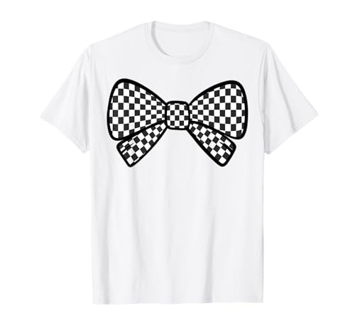 Kariertes Schachbrett Schwarz Weiß Muster Mädchen Kokette Schleife T-Shirt von Womens Coquette Bow Checkerboard Pattern Gifts
