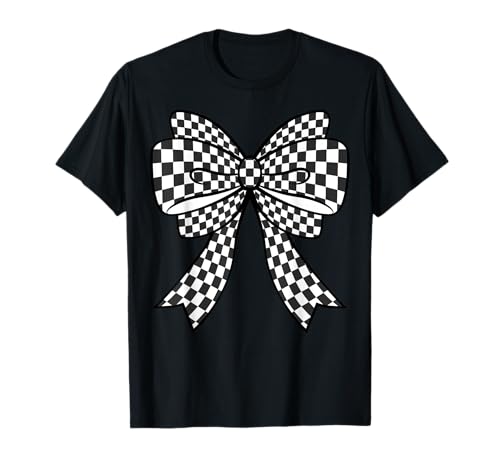 Kariertes Schachbrett Schwarz Weiß Muster Mädchen Kokette Schleife T-Shirt von Womens Coquette Bow Checkerboard Pattern Gifts