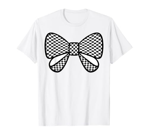 Kariertes Schachbrett Schwarz Weiß Muster Mädchen Kokette Schleife T-Shirt von Womens Coquette Bow Checkerboard Pattern Gifts
