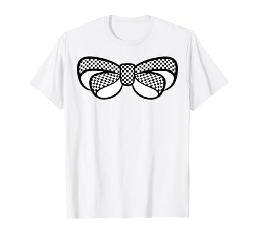 Kariertes Schachbrett Schwarz Weiß Muster Mädchen Kokette Schleife T-Shirt von Womens Coquette Bow Checkerboard Pattern Gifts