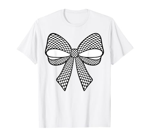 Kariertes Schachbrett Schwarz Weiß Muster Mädchen Kokette Schleife T-Shirt von Womens Coquette Bow Checkerboard Pattern Gifts