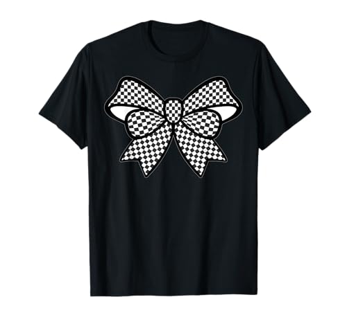 Kariertes Schachbrett Schwarz Weiß Muster Mädchen Kokette Schleife T-Shirt von Womens Coquette Bow Checkerboard Pattern Gifts