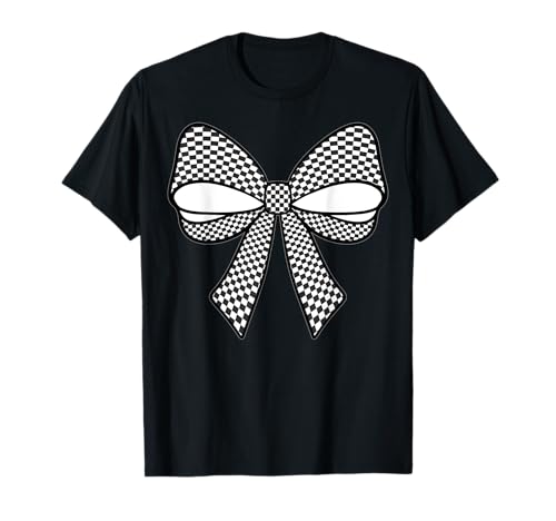 Kariertes Schachbrett Schwarz Weiß Muster Mädchen Kokette Schleife T-Shirt von Womens Coquette Bow Checkerboard Pattern Gifts