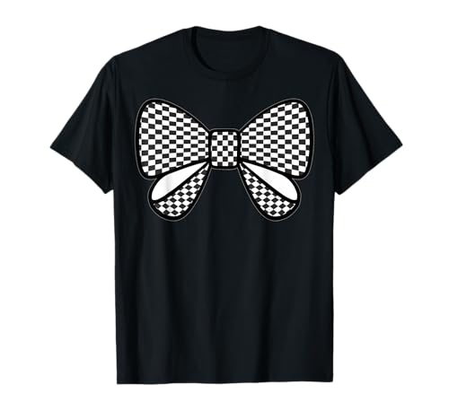 Kariertes Schachbrett Schwarz Weiß Muster Mädchen Kokette Schleife T-Shirt von Womens Coquette Bow Checkerboard Pattern Gifts