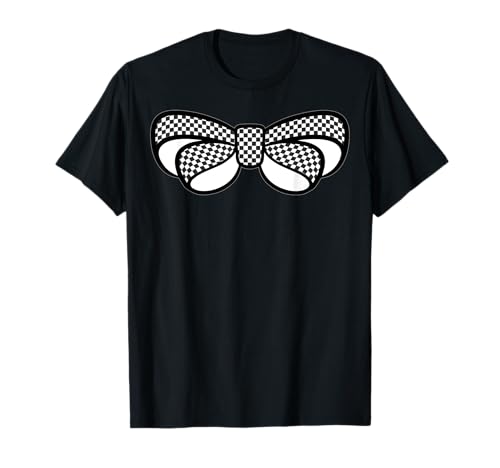 Kariertes Schachbrett Schwarz Weiß Muster Mädchen Kokette Schleife T-Shirt von Womens Coquette Bow Checkerboard Pattern Gifts