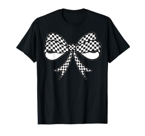 Kariertes Schachbrett Schwarz Weiß Muster Mädchen Kokette Schleife T-Shirt von Womens Coquette Bow Checkerboard Pattern Gifts