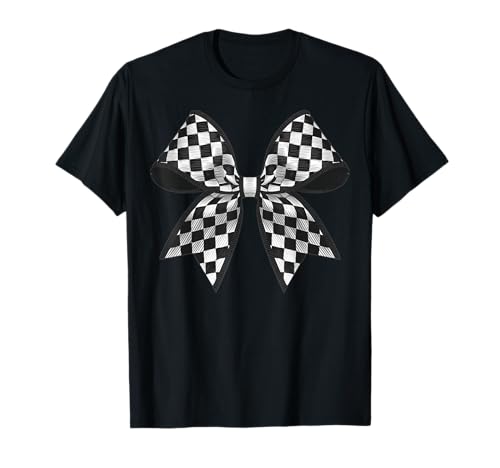 Kariertes Schachbrett Schwarz Weiß Muster Mädchen Kokette Schleife T-Shirt von Womens Coquette Bow Checkerboard Pattern Gifts
