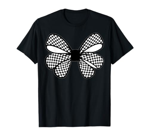 Kariertes Schachbrett Schwarz Weiß Muster Mädchen Kokette Schleife T-Shirt von Womens Coquette Bow Checkerboard Pattern Gifts