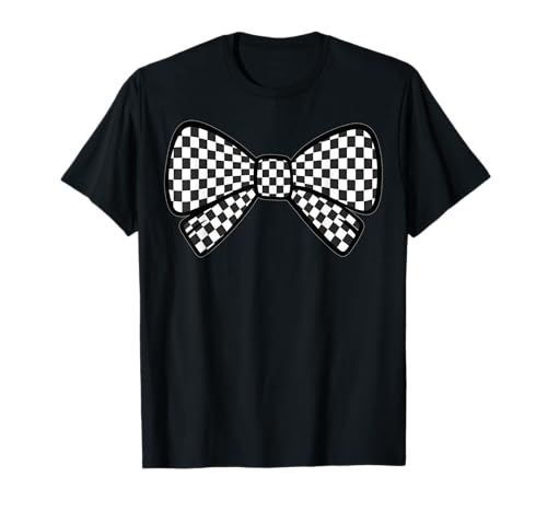 Kariertes Schachbrett Schwarz Weiß Muster Mädchen Kokette Schleife T-Shirt von Womens Coquette Bow Checkerboard Pattern Gifts