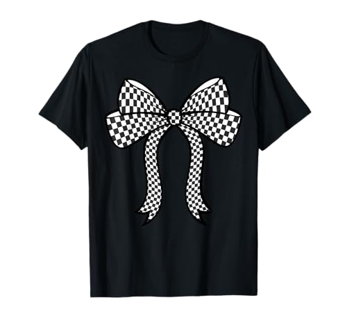Kariertes Schachbrett Schwarz Weiß Muster Mädchen Kokette Schleife T-Shirt von Womens Coquette Bow Checkerboard Pattern Gifts