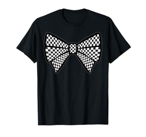 Kariertes Schachbrett Schwarz Weiß Muster Mädchen Kokette Schleife T-Shirt von Womens Coquette Bow Checkerboard Pattern Gifts