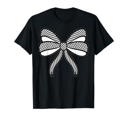 Kariertes Schachbrett Schwarz Weiß Muster Mädchen Kokette Schleife T-Shirt von Womens Coquette Bow Checkerboard Pattern Gifts