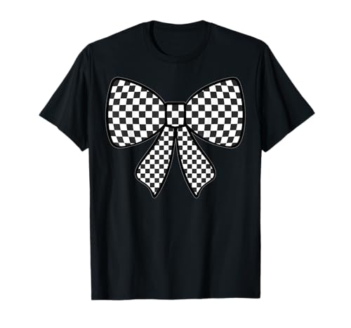 Kariertes Schachbrett Schwarz Weiß Muster Mädchen Kokette Schleife T-Shirt von Womens Coquette Bow Checkerboard Pattern Gifts