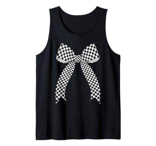 Kariertes Schachbrett Schwarz Weiß Muster Mädchen Kokette Schleife Tank Top von Womens Coquette Bow Checkerboard Pattern Gifts