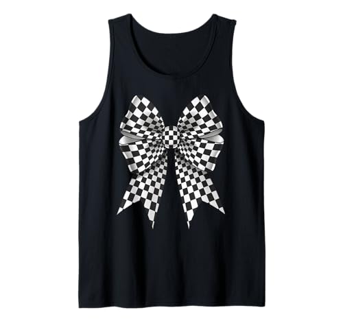 Kariertes Schachbrett Schwarz Weiß Muster Mädchen Kokette Schleife Tank Top von Womens Coquette Bow Checkerboard Pattern Gifts