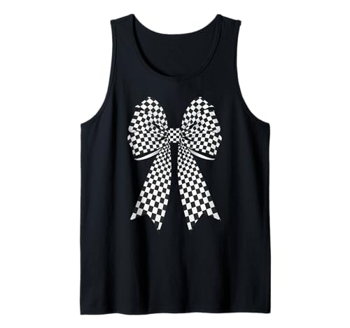 Kariertes Schachbrett Schwarz Weiß Muster Mädchen Kokette Schleife Tank Top von Womens Coquette Bow Checkerboard Pattern Gifts