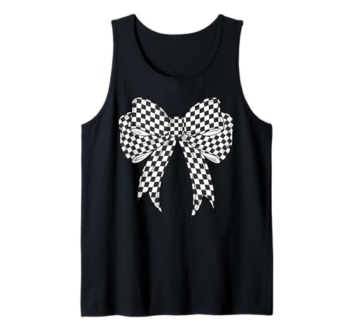 Kariertes Schachbrett Schwarz Weiß Muster Mädchen Kokette Schleife Tank Top von Womens Coquette Bow Checkerboard Pattern Gifts