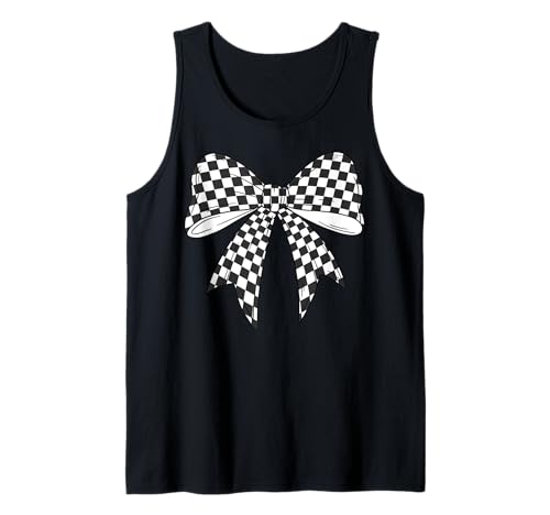 Kariertes Schachbrett Schwarz Weiß Muster Mädchen Kokette Schleife Tank Top von Womens Coquette Bow Checkerboard Pattern Gifts