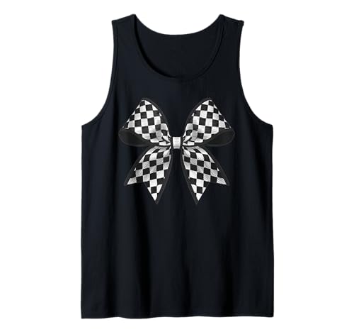 Kariertes Schachbrett Schwarz Weiß Muster Mädchen Kokette Schleife Tank Top von Womens Coquette Bow Checkerboard Pattern Gifts