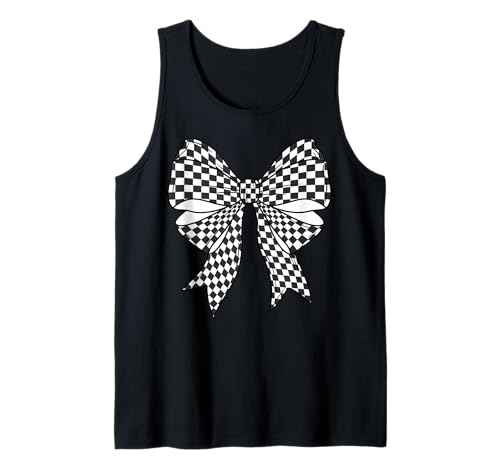 Kariertes Schachbrett Schwarz Weiß Muster Mädchen Kokette Schleife Tank Top von Womens Coquette Bow Checkerboard Pattern Gifts