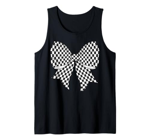 Kariertes Schachbrett Schwarz Weiß Muster Mädchen Kokette Schleife Tank Top von Womens Coquette Bow Checkerboard Pattern Gifts