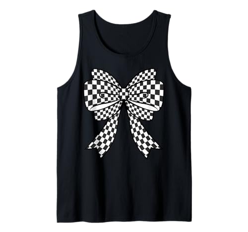 Kariertes Schachbrett Schwarz Weiß Muster Mädchen Kokette Schleife Tank Top von Womens Coquette Bow Checkerboard Pattern Gifts