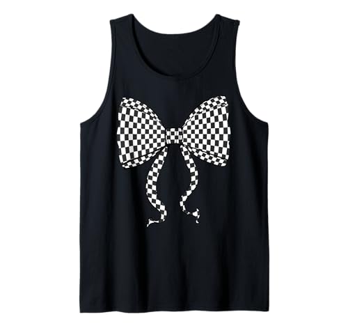 Kariertes Schachbrett Schwarz Weiß Muster Mädchen Kokette Schleife Tank Top von Womens Coquette Bow Checkerboard Pattern Gifts
