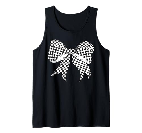 Kariertes Schachbrett Schwarz Weiß Muster Mädchen Kokette Schleife Tank Top von Womens Coquette Bow Checkerboard Pattern Gifts