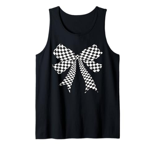 Kariertes Schachbrett Schwarz Weiß Muster Mädchen Kokette Schleife Tank Top von Womens Coquette Bow Checkerboard Pattern Gifts