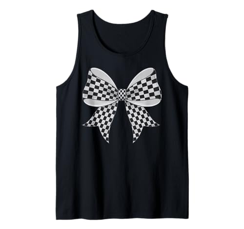 Kariertes Schachbrett Schwarz Weiß Muster Mädchen Kokette Schleife Tank Top von Womens Coquette Bow Checkerboard Pattern Gifts