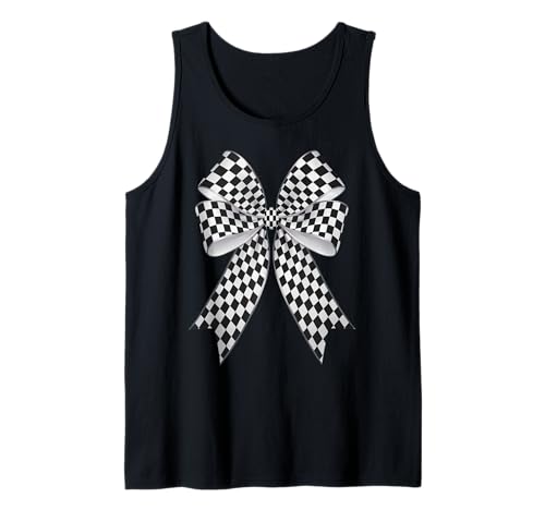 Kariertes Schachbrett Schwarz Weiß Muster Mädchen Kokette Schleife Tank Top von Womens Coquette Bow Checkerboard Pattern Gifts