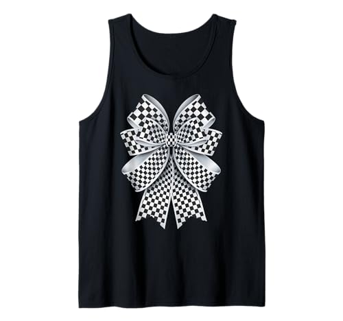 Kariertes Schachbrett Schwarz Weiß Muster Mädchen Kokette Schleife Tank Top von Womens Coquette Bow Checkerboard Pattern Gifts