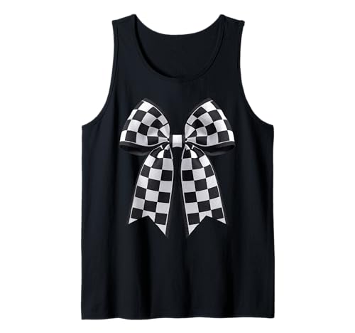 Kariertes Schachbrett Schwarz Weiß Muster Mädchen Kokette Schleife Tank Top von Womens Coquette Bow Checkerboard Pattern Gifts