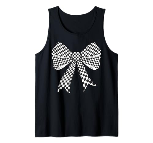 Kariertes Schachbrett Schwarz Weiß Muster Mädchen Kokette Schleife Tank Top von Womens Coquette Bow Checkerboard Pattern Gifts