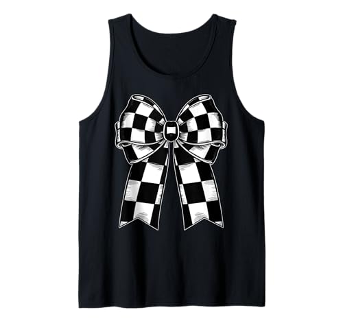 Kariertes Schachbrett Schwarz Weiß Muster Mädchen Kokette Schleife Tank Top von Womens Coquette Bow Checkerboard Pattern Gifts