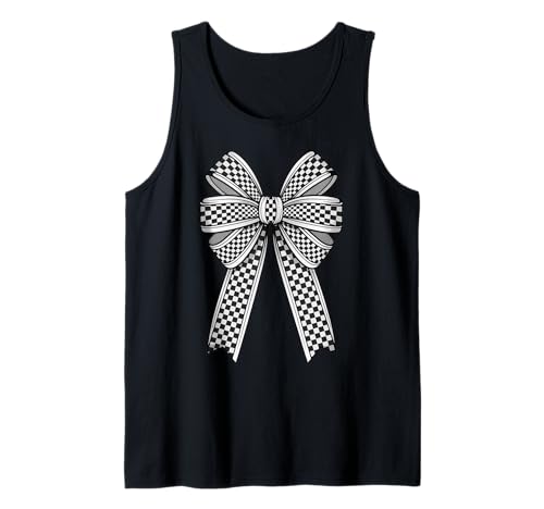 Kariertes Schachbrett Schwarz Weiß Muster Mädchen Kokette Schleife Tank Top von Womens Coquette Bow Checkerboard Pattern Gifts