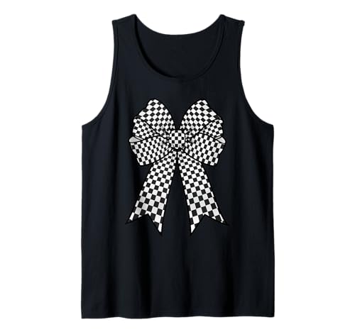Kariertes Schachbrett Schwarz Weiß Muster Mädchen Kokette Schleife Tank Top von Womens Coquette Bow Checkerboard Pattern Gifts