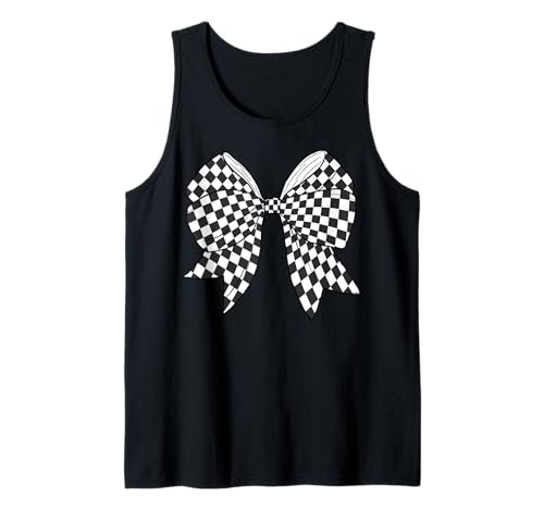 Kariertes Schachbrett Schwarz Weiß Muster Mädchen Kokette Schleife Tank Top von Womens Coquette Bow Checkerboard Pattern Gifts