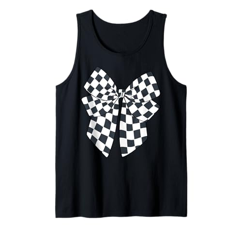 Kariertes Schachbrett Schwarz Weiß Muster Mädchen Kokette Schleife Tank Top von Womens Coquette Bow Checkerboard Pattern Gifts