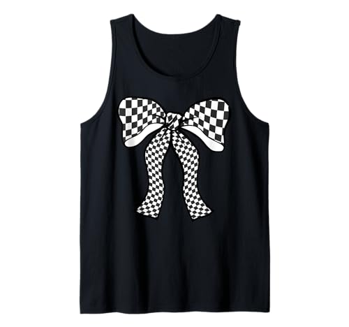 Kariertes Schachbrett Schwarz Weiß Muster Mädchen Kokette Schleife Tank Top von Womens Coquette Bow Checkerboard Pattern Gifts