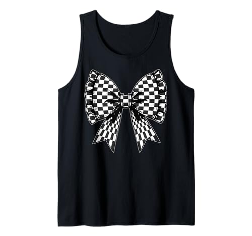 Kariertes Schachbrett Schwarz Weiß Muster Mädchen Kokette Schleife Tank Top von Womens Coquette Bow Checkerboard Pattern Gifts